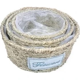 Resim Yuvarlak Doğal Hasır Saksı Seti - 3'lü 