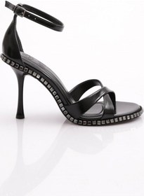 Resim Dgn 2431 Kadin Çapraz Bantli Topuklu Abiye Ayakkabi 2431-2219-R1534 Siyah 