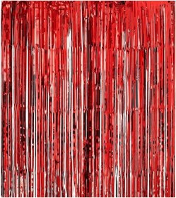 Resim Işıltılı Parti Perdesi Kapı Püskülü Kırmızı Renk Kırmızı 