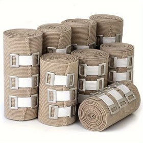 Resim 3'lü set - 4.52 metreye kadar genişleyebilen sıkıştırma bandaj kayışı klipsi, açık kahverengi beyaz kayışlı, bilek, ayak bileği ve diz desteği için kullanılır - spor, fitness ve günlük kullanım için ideal 