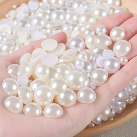 Resim 2D Düz, 4/6/8/10mm Beyaz Akrilik Boncuklar - Takı Yapımı için Düz Sırtlı Yarım Yuvarlak Boncuklar, Ayakkabı Dekoru, Düğün El Sanatları & DIY El İşleri - Küçük İşletmeler ve Ev Kullanımı için Dayanıklı Malzemeler 