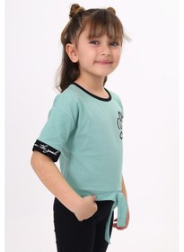 Resim Toontoy Kids Toontoy Kız Çocuk Önü Bağlama Detaylı Baskılı Tişört Yeşil 