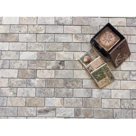 Resim Dm 06-017L Pietramosaic 5X10 Latte Traverten Tuğla Desen Eskitme Mozaik Doğaltaş Duvar Kaplama 