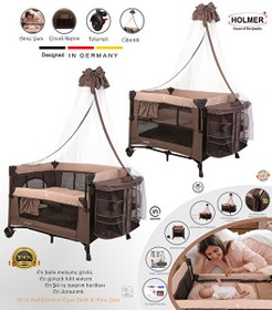 Resim Holmer Maxi Comfort Coolstyle 70x110 CM Anne Yanı Deluxe Kumaş Cibinlikli Kahverengi Oyun Parkı 