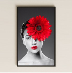 Resim Kırmızı Çiçekli Kadın Temalı Şeffaf Pleksi Tablo 