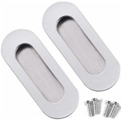 Resim Fonepro 2 Adet Gömme Kapı Kolu, Paslanmaz Çelik Gömme Sap, Sürgülü Kapı Dolap Çekmecesi İçin Vidalı Gömme Oval Sap, Gümüş 