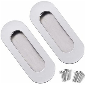 Resim Fonepro 2 Adet Gömme Kapı Kolu, Paslanmaz Çelik Gömme Sap, Sürgülü Kapı Dolap Çekmecesi İçin Vidalı Gömme Oval Sap, Gümüş 