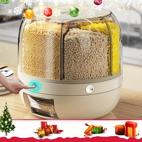 Resim 1 adet Büyük Kapasiteli Döner Saklama Kabı Kapaklı, Su Geçirmez Plastik Tahıl Dispenseri, Çok Amaçlı Kapaklı Müsli, Fındık, Un, Pirinç Kabı Mutfak Düzeni ve Depolama İçin 
