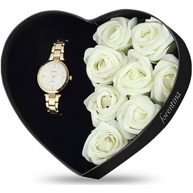 Resim Forentina Beyaz Güllü Kutuda Sarı Metal Bayan Kol Saati - İnci Ta 