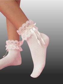 Resim Kıpırık Baby 2'li Kız Çocuk Krem Dantel Kurdele Detaylı Soket Çorap-1223 Krem 