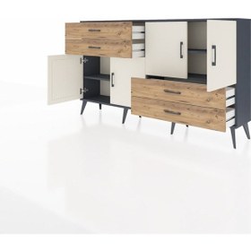 Resim Arges Konsol 3 Raflı 4 Çekmeceli 4 Kapaklı 176x30x99 Antrasit-ayt Antrasit-aytaşı/çam 
