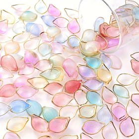Resim 50 adet LuxeCraft Çok Renkli Akrilik Çiçek Yaprak Boncukları Altın Kenar, Gradyan Renkli Sihirli Nesneler DIY Takı Yapımı, Küpeler, Kolyeler ve Pırlantalara Uygun 