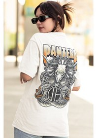 Resim Pantera Rock Metal Müzik Grubu Sırt Baskılı Unisex Oversize Tişör Beyaz 