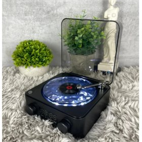 Resim Mini Pikap Görünümlü Nostaljik Bluetooth Hoparlör - Gece Lambası Bt-Sd-Aux + Dalga Sesi Modu Siyah 