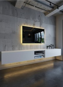 Resim Resital Ledli Duvara Monte Tv Sehpası - Beyaz - W6009-1 Beyaz 