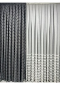 Resim Çapraz Saçak Fonluk Pamuklu Keten Gri Fon Perde 1/2,5 Orta Sık Pile Tek Kanat Gri 