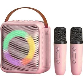 Resim Vkemall F-5288 Pembe Mini Kablosuz Bluetooth Hoparlör, Çift Mikrofonlu, Evde Kısa Ve Kolay Kullanım, Taşınabilir Karaoke Sistemi 