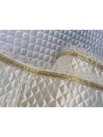 Resim Krem 60 cm x 10 mt Gold Su Taşı Detay Lüx Saten Kapitone Raf Örtüsü/ Çekmece Örtüsü / Dolap Içi Ört 