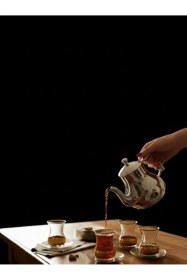 Resim Petek Gold Aurora 12 Parça 6 Kişilik Çay Takımı - Altın Detaylı Lüks Sunum Seti Şeffaf 