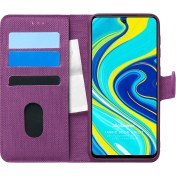 Resim Xiaomi Redmi Note 9s Kılıf Fabric Book Wallet Mor Microsonic