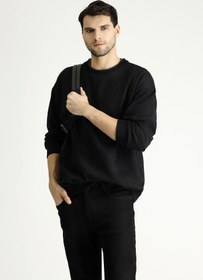 Resim Siyah Bisiklet Yaka Oversize Pamuklu Sweatshirt 