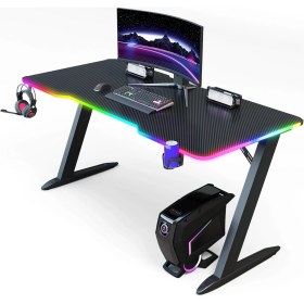 Resim Karr Gaming Thunder 25mm RGB Aydınlatmalı Oyuncu Masası | Siyah Karbon Fiber Kaplama 