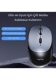 Resim Veggieg VG-G880 Dual-mode Bluetooth 5.3 Ve 2.4ghz 3600dpı Optik Kablosuz Mouse Gri 
