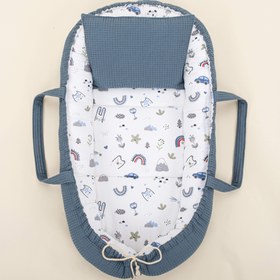 Resim Babynest ve Yastık - Çift Taraflı - Koyu Mavi Petek - Mavi Kedi 