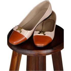 Resim Kadın İki Renkli Rahat Taban Deri Cilt Babet Ayakkabı 0215-04 Pudra 