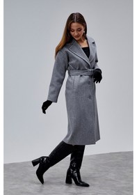 Resim Gri Premium Oversize Kemerli Kaşe Kaban Gri 