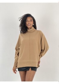 Resim Miss Poem Kadın Yüksek Yaka Camel Oversize Triko Camel 