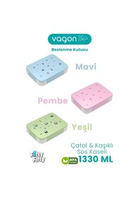 Resim 1330 Ml Tek Kat 6 Bölme Çocuk Beslenme Kutusu Çatal / Kaşık / Sos Kaseli -ffb1265 Pembe 