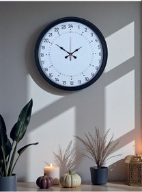 Resim Siyah 40 Cm Metal 24 Saat Göstergeli Özel Tasarım Duvar Saati Açık 