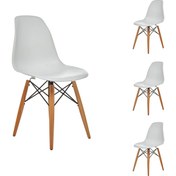 Resim Beyaz Eames Sandalye - 4 Adet - Natural Ahşap Ayaklı 