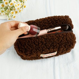 Resim Kozmetik Çantası Fermuar Peluş Seyahat Makyaj Çantası Rahat Dokunuş Basit Makyaj Çantası Seyahat İçin 