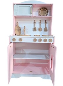 Resim hedefixtoys Pembe Ahşap Oyuncak Mutfak Seti - 12 Parça Aksesuar + LED Işıklı- Kız Çocukları İçin Mutfak Oyuncağı 