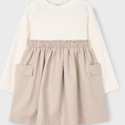 Resim Kız Çocuk Kargo Cepli Kombin Görünümlü Elbise - Krem/bej Kırmızı 