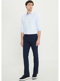 Resim AC&Co / Altınyıldız Classics Erkek Lacı Pamuklu Slim Fit Dar Kesim Armürlü Yan Cepli Esnek Casual Pantolon Lacı Lacivert 