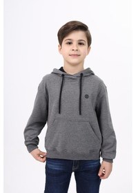 Resim Toontoy Kids Toontoy Erkek Çocuk Relax Fit Kapüşonlu Cepli Hafif Düşük Omuz Baskılı Sweatshirt - 2 İplik Antrasit Melanj 