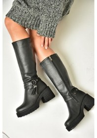Resim Fox Shoes T996224009 Siyah Kalın Topuklu Kadın Çizme Siyah-Suni Deri 