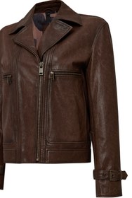 Resim Derimod Paloma Kadın Kahverengi Kruvaze Yaka Oversize Deri Mont 25WGD56082Z 