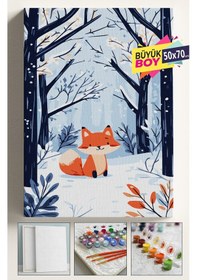 Resim Sayılarla Boyama Seti Numaralı Tuval Fırça Boya Dahil Kasnaklı Set 50x70 Cm - Küçük Tilki Karda 