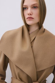 Resim Geniş Yakalı Kemerli Camel Kaşmir Kaban - CAMEL / 34 