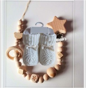 Resim Sahi Aksesuar İsimsiz Bebek Emzik Zinciri Ve Beyaz Renk Patik Seti - Sahi 0570 Çok Renkli 