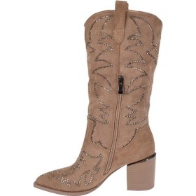Resim Guja Taş Detaylı Western Kadın Çizme Gj-131 Bej Süet Bej 