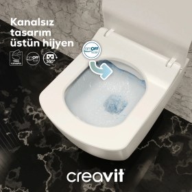 Resim Creavit Elegant Beyaz Kanalsız Asma Klozet EG321, Creavit Elegant Yavaş Kapak 