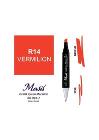 Resim Çift Uçlu Marker Grafik Çizim Kalemi 14 Vermiyon Kırmızı 