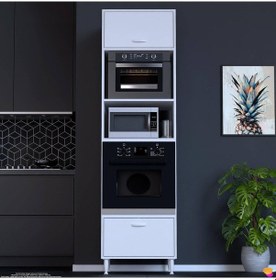 Resim Modilayn Eser 60x217x56 Cm Boyutunda Ankastre 2 Kapaklı Mini/midi Mikrodalga Fırın Dolabı Beyaz 