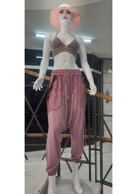 Resim Bohem Stil Kadın Beli Bağlamalı Saçak Detaylı Bohem Şalvar-9241 Gül Kurusu Gülkurusu 