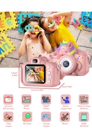 Resim Gofunly Çocuklar için dijital fotoğraf makinesi, 20 MP 1080p HD 2.0 inç ekran selfie, 32GB SD kart 